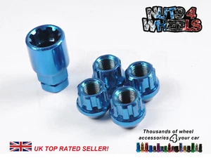 4 x Blue Locking Wheel Nuts Fits Ford Fiesta MK7 MK8 with Aftermarket Alloys - Picture 1 of 2