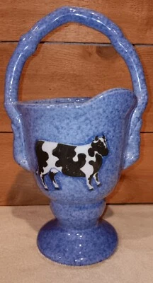 Jarrón de cerámica azul con diseño de vaca Country Farmhouse Ranch Farm con diseño de vaca Foto 1 de 4