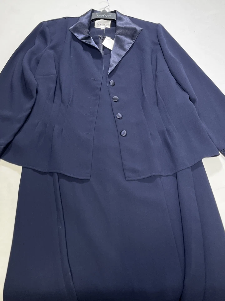 女式 J Taylor 蓝色连衣裙带匹配夹克 16W 全新 — 第 1/4 张图片