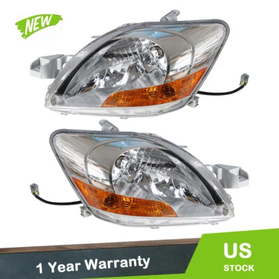 For 2007-11 Toyota Yaris Sedan Replacement Headlight LH+RH Chrome Halogen Clear - Image 1 of 4