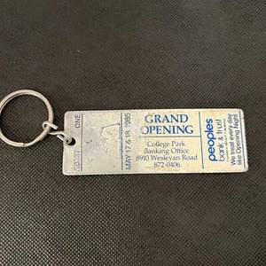 1985 People’s Bank & Trust Grand Opening Key Chain-Metal Event Style Ticket-Indy - Picture 1 of 9
