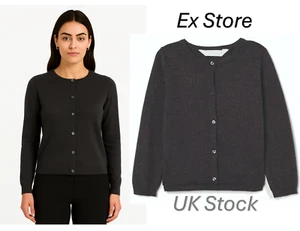 Womens Ladies Cardigan New Look Buttoned Grey Charcoal Ex Store Winter Warmth - Picture 1 of 17
