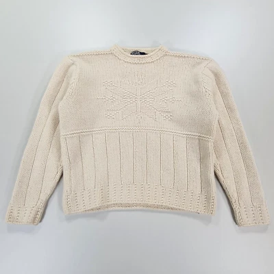 Polo Ralph Lauren Mujer Jersey Marfil Grande 100% Lana Grueso Cable Tejido a Mano Foto 1 de 4