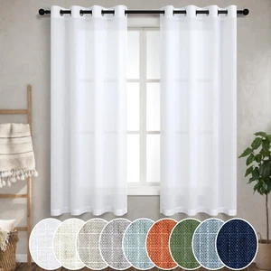 White Sheer Curtains 45 Inch Length for Bathroom Window 2 Panels Set Gourmet Non - Picture 1 of 7