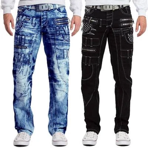 Kosmo Lupo Men's Jeans Regular Fit White Stitching Unique Design Varied Pockets - Picture 1 of 15