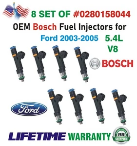 GENUINE BOSCH x8 Fuel Injectors for 2003-2004 Ford F-150 5.4L V8 #0280158044 - Picture 1 of 3