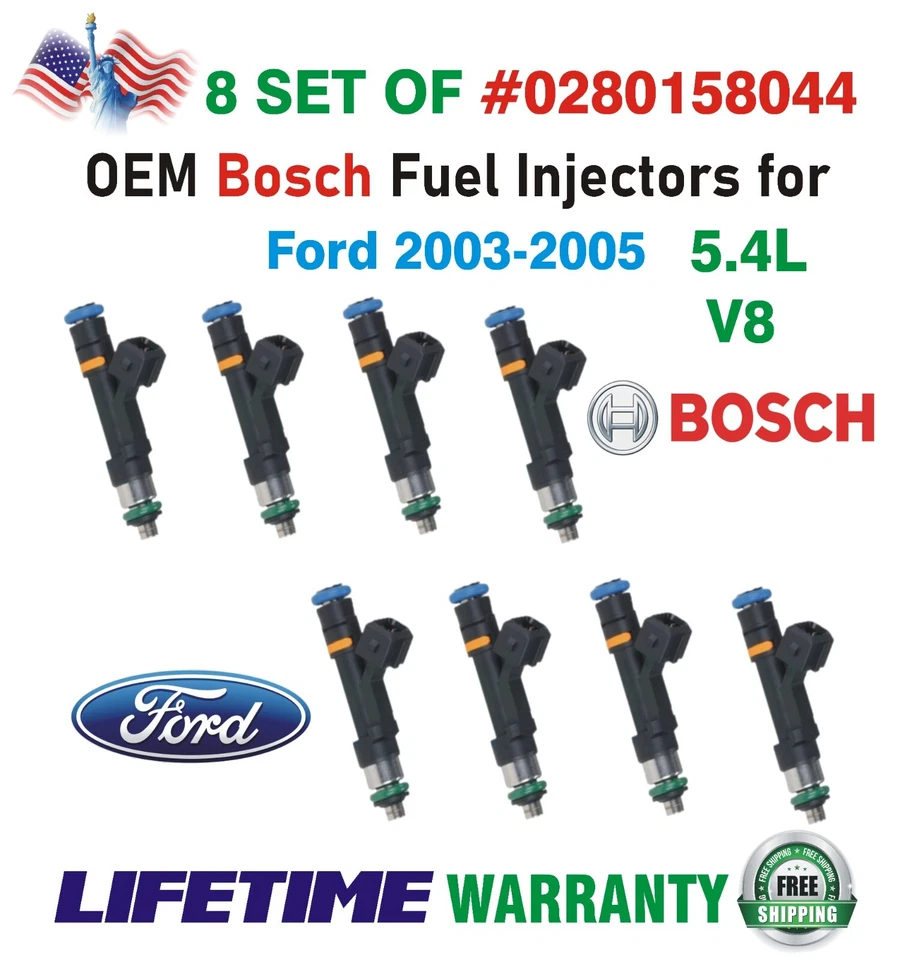 Inyectores de combustible originales OEM BOSCH x8 para Ford E-150 2003 5,4 L V8 #0280158044 Foto 1 de 3