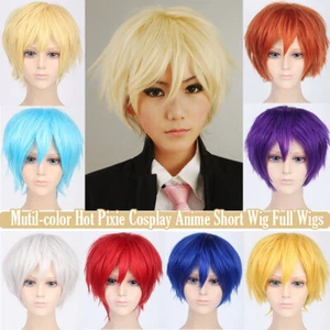 Hot Pixie Cosplay Anime Short Wig Black Brown Blonde Straight Unisex Full Wigs - Picture 1 of 34