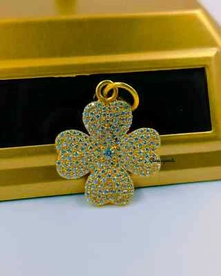 Beautiful Clover Diamond Lucky Charm Pendant 925 Silver Diamond Clover Charm, - Image 1 of 4