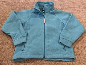 Columbia Girls Size 7/8 Youth Full Zip Mock Neck Blue Fleece Jacket Zip Pockets - Picture 1 of 4