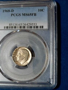 1968-D 10C Full Bands Roosevelt Dime-PCGS MS65FB--470-1 - Picture 1 of 2