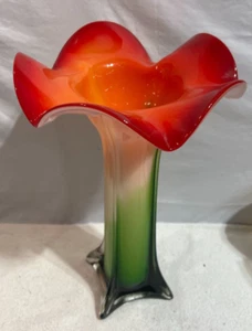 Lily Trumpet Art Glass Red GREEN Vase Pier 1 Imports 14.5 " high EUC - Picture 1 of 7