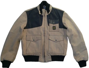 Refrigiwear Vintage Beige Zip Biker 90s Sunfaded Leather Jacket L - Picture 1 of 12