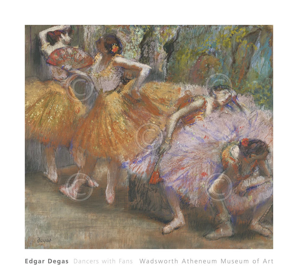 IMPRESIÓN DE ARTE DE DANZA - Bailarines con abanicos, c. 1898 por Edgar Degas Ballet Póster 24x22 Foto 1 de 1