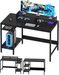 MINOSYS gaming office computer desk - 47” table with shelves modern Charcoal - Picture 1 of 6