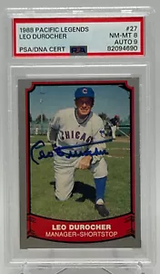 Tarjeta autografiada de Leo Durocher 1988 Pacific Legends #27 doble PSA 8/9. POP 2. RARO - Imagen 1 de 2