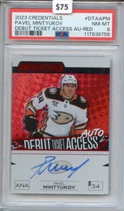 2023-24 Credentials Pavel Mintyukov #DTA-PM Red Auto RC /99 PSA 8 Debut Ticket - Picture 1 of 2