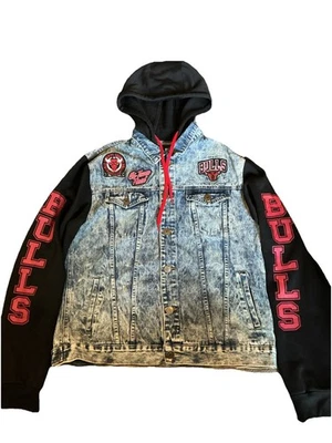Chicago Bulls Jacket Mens XXL Jean Denim World Champions Hooded Jacket UNK - Image 1 of 4