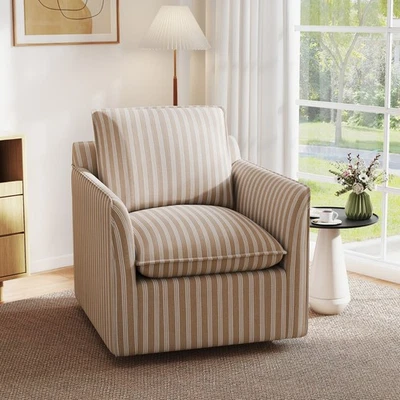 CANMOV Swivel Accent Square Chair ,Stripe Fabric Arm Chair for Living Room,Brown