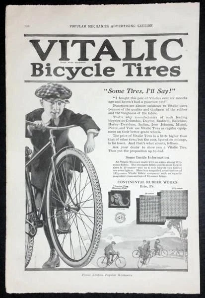 1920 Vitalic Bicycle Tires AD “Some Tires I’ll Say” Continental Rubber Works - Image 1 of 1