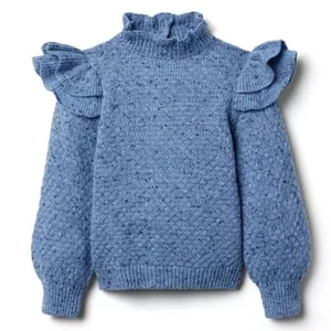 Janie and Jack Girl's Blue Ruffle Shoulder Textured Sweater Top Size 8 - Picture 1 of 10