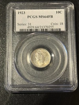 1923 Mercury Dime PCGS MS64FB Brilliant Uncirculated 90% Silver 10C Philadelphia - Image 1 of 4