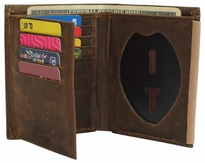Police Badge Wallet Bifold RFID Full Grain Genuine Leather, Fits Any Shape Badge - Picture 1 of 9