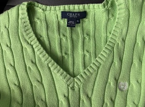 Chaps Ralph Lauren Sweater Womans X-Large Pullover Cotton Knit Crew Neck Green - Picture 1 of 6