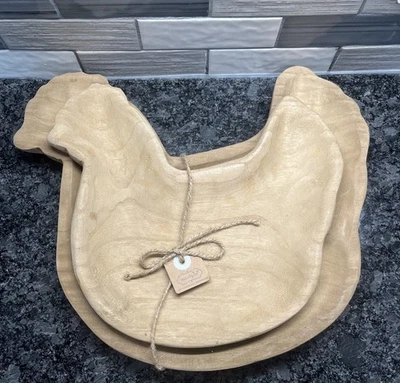 Mud Pie Chickens Hens Nesting Wood Trays NWT Retail $59 Country Farm House - Image 1 of 4