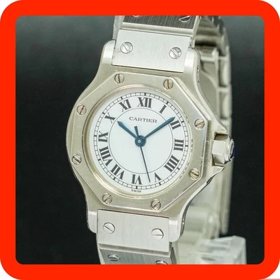 Vintage [N-MINT] Santos de Cartier Octagon Silver Roman Woman Automatic Watch - Image 1 of 4