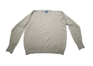 Vintage Polo Ralph Lauren Herren X-Large grau 100 % Lammwolle Rundhals Strick Pullover - Bild 1 von 13