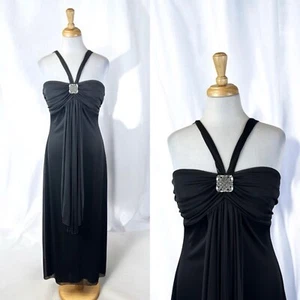 Black Mesh Long Gown Whimsigoth Glam Cross Front Y2K Elegant Medallion Size US 8 - Picture 1 of 6