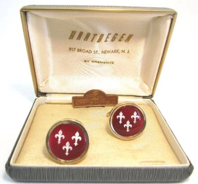 Gemelos KREMENTZ Fleur De Lis / Caja Original 14K Oro Laminado Superposición / Esmalte Foto 1 de 4