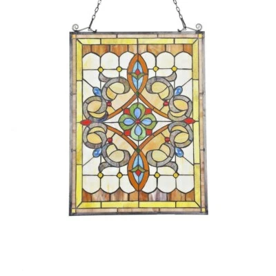 Panel de ventana de vitral medallón victoriano 18 x 24 vidrio artístico estilo Tiffany Foto 1 de 3