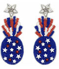 Patriotic 4Th Of July Red White Blue Stars Firework Seed Bead Dangle Earrings