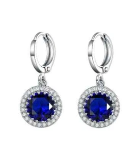 925 Sterling Silver Blue Sapphire Earring, Engagement Earring 21 - Picture 1 of 3