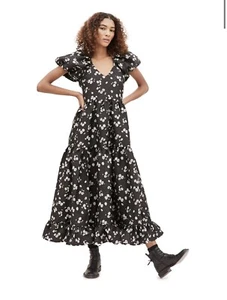 Sister Jane ‘Forget Me Not’ tiered maxi jacquard floral black SMALL - Picture 1 of 3