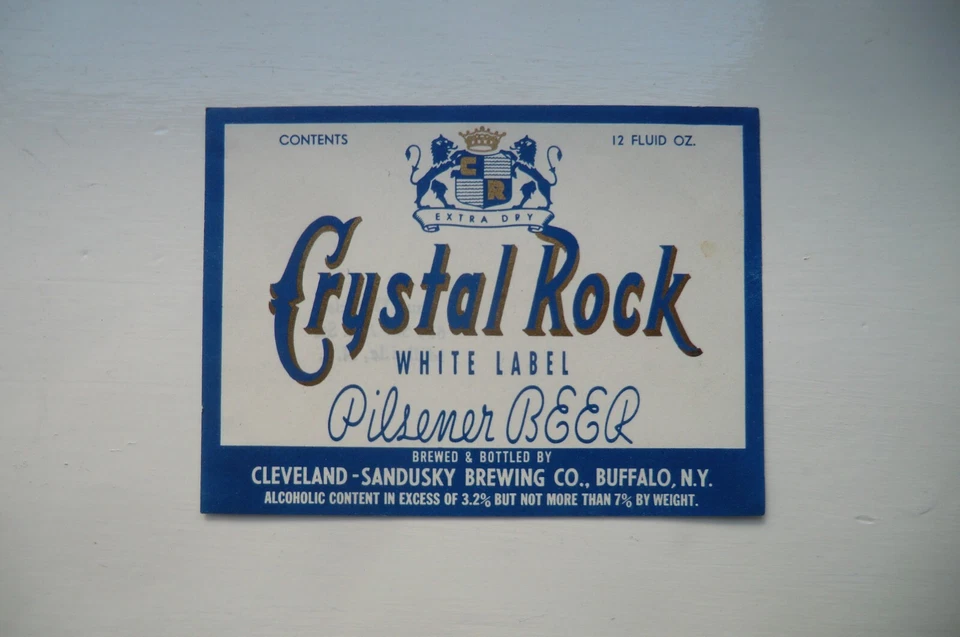CLEVELAND-SANDUSKY BREWING BUFFALO NY USA CRYSTAL ROCK BREWERY BEER BOTTLE LABEL - Image 1 of 1