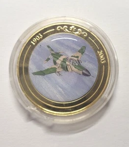 2003 100 Years of Flight McDonnell F-4 Phantom Commemorative Medal Gold Plated - Picture 1 of 2