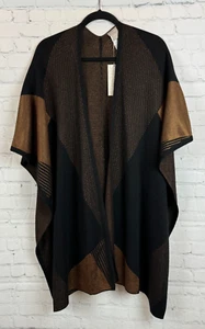 CHICO'S black brown cotton blend knit poncho wrap sweater S/M ONE SIZE NWT - Picture 1 of 9