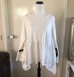 Wendykei Women’s Top One Size White Stretch Cotton Black Side Ties Italy NWT - Picture 1 of 10