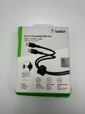 NEW Belkin BoostCharge Pro Flex USB-C Cable W/USB-C Connector Cable + Strap 10FT - Image 1 of 3