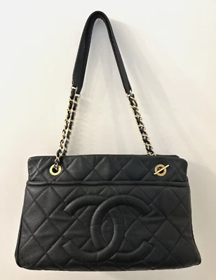 CHANEL Timeless Shopping Tote Quilted Caviar Black Medium ~Gold chain an pockets - Image 1 of 4