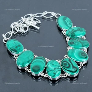 Valentines Deal 925 Sterling Silver Natural Malachite Unique Wife Chain Necklace - Picture 1 of 7