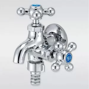 Deck mounted Outdoor Garden sink faucet finish cross Dual handle coupling blue - Picture 1 of 1