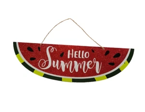 HELLO SUMMER Watermelon Shape Sign Glitter Wall Door Porch Wreath MDF - Picture 1 of 3