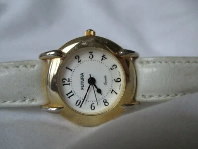 Futura Watch Gold Toned White Buckle Band Round Face Modern Stylish - Image 1 of 4