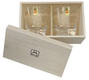 Tajimaglass Edo Glass Kiriko Whisky Glass Mt.Fuji Set of 2 w/Box Made in Japan - Picture 1 of 7