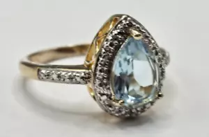 Größe 8 Sterlingsilber Gold akzentuierter Vermeil Ring Marquise hellblauer Stein - Bild 1 von 5
