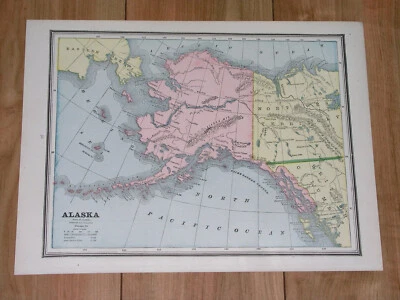 1886 ORIGINAL ANTIQUE MAP OF ALASKA / PANHANDLE ALEUTIAN ISLANDS / YUKON CANADA - Image 1 of 4